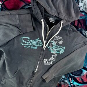 ONeill Santa Cruz Hoodie Women M Surf Shop Full Zip Sweatshirt Embroidered *Lint